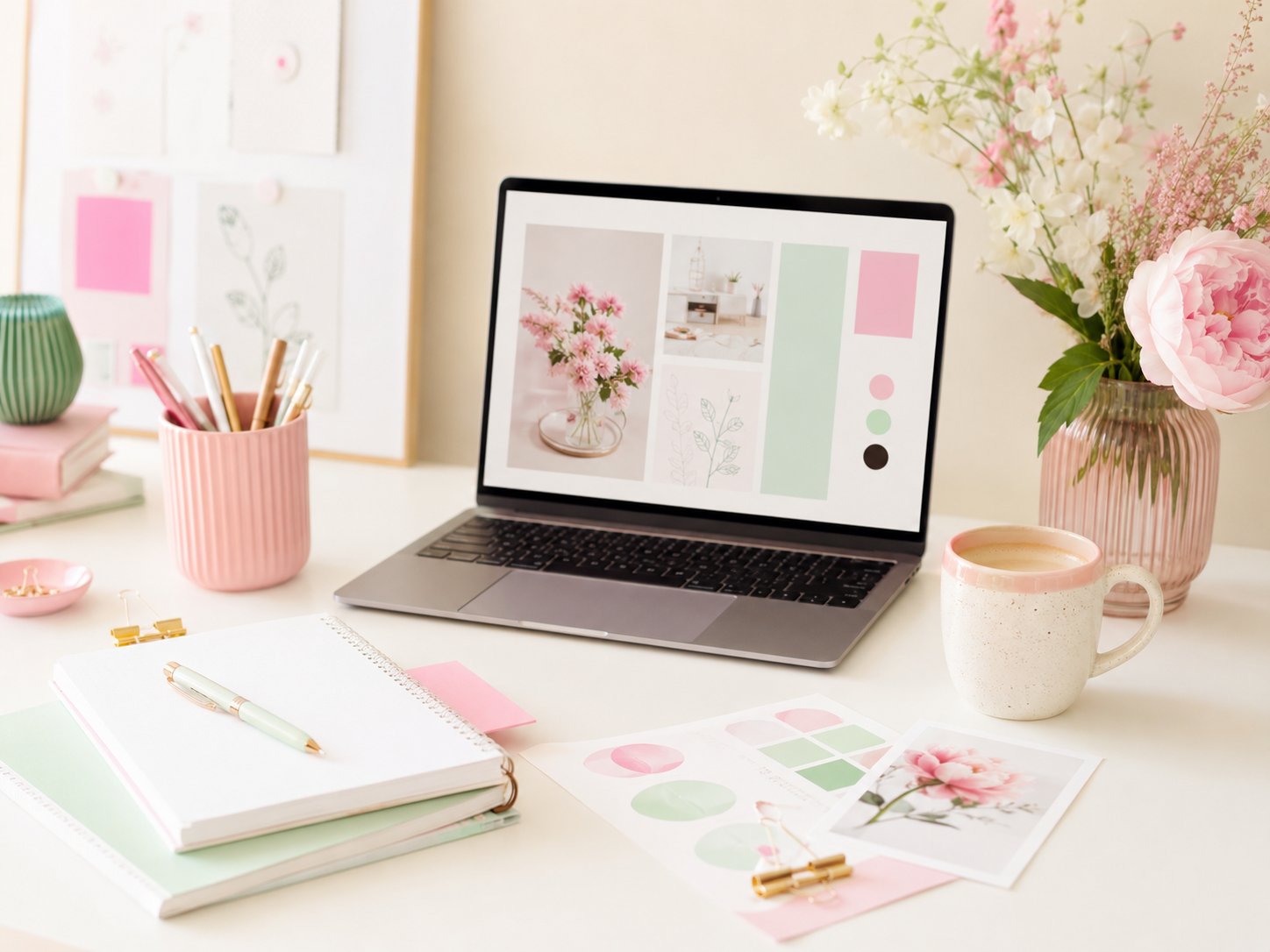 Creative workspace with computer and design tools